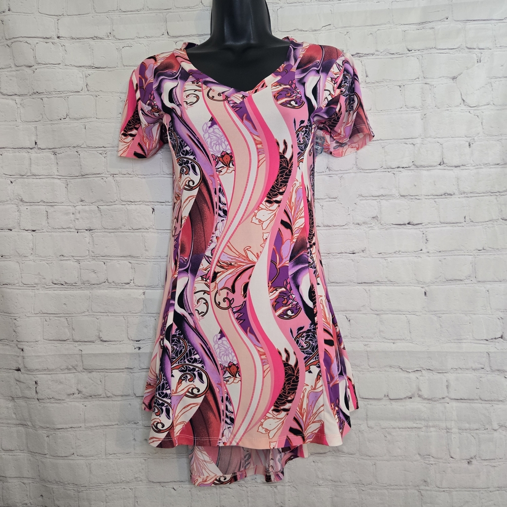 Attitudes by renee Artsy Fairy Tunic Mini Babydoll Dress Sz Mp Colorful Funky